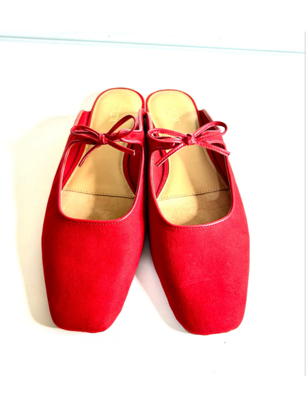 $118 J. Crew Factory Bow Red Suede Slip On Mules Women Size 10